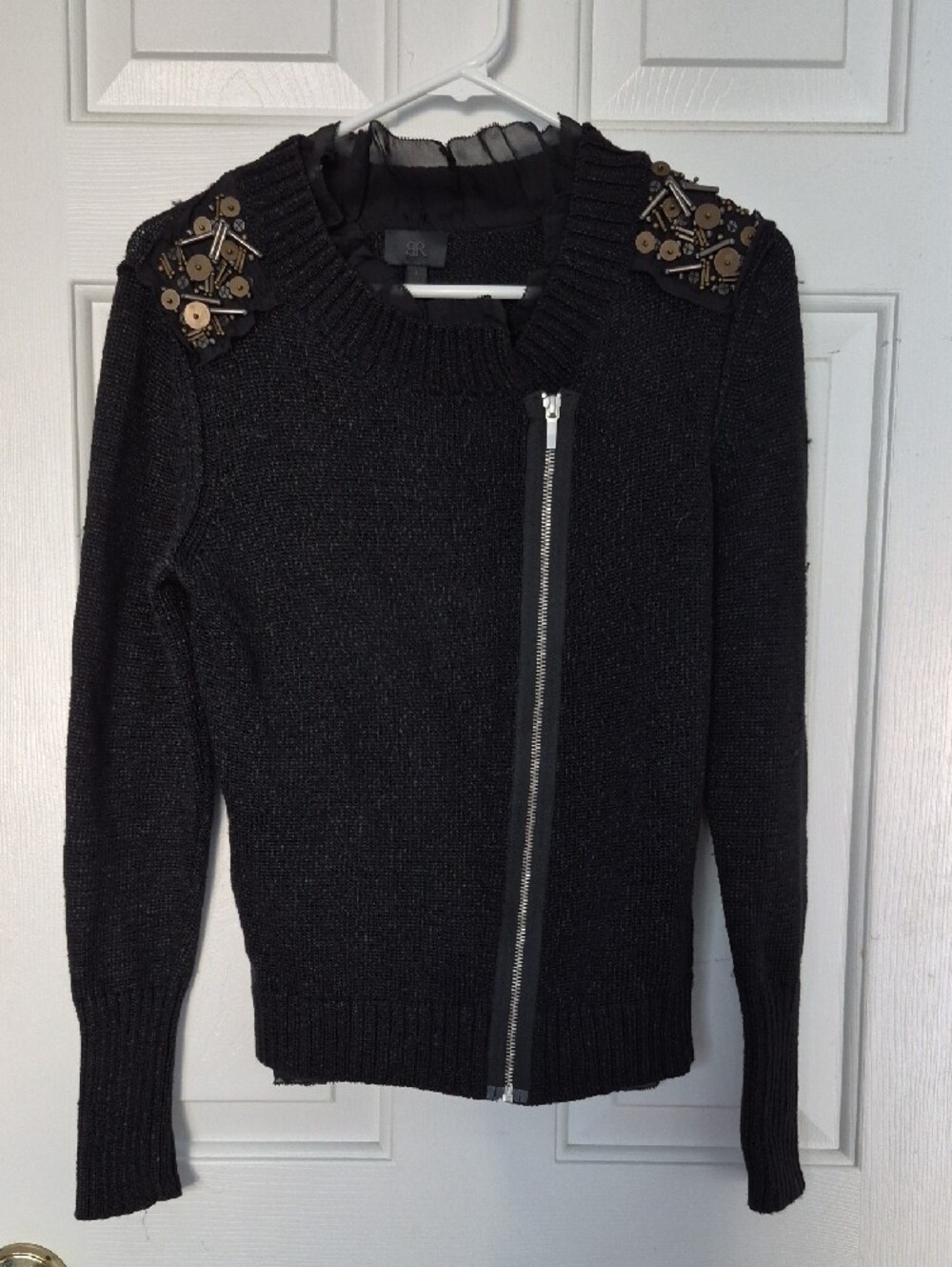 Banana Republic Black Cotton Blend Knit Jacket With Metallic Embellishments - S